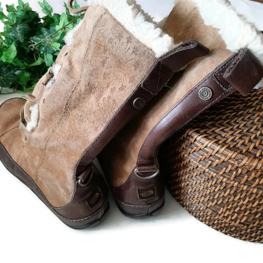THE NORTH FACE ABBY tan suede boots Lace Up Primaloft Insulated Sz 10